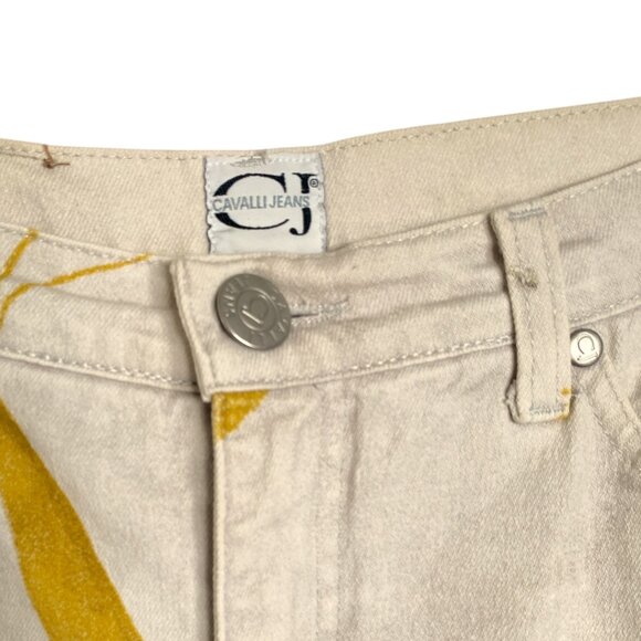 RARE SS2000 Roberto Cavalli Jeans Vintage Y2k Gray Yellow Floral Jeans Size 27 - Picture 3 of 13